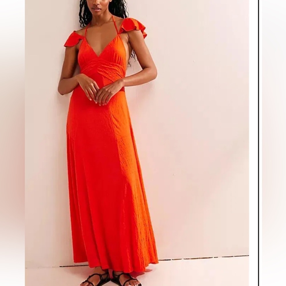Free People Bright Red Maxi Dress with Flutter Straps - Picture 7 of 7